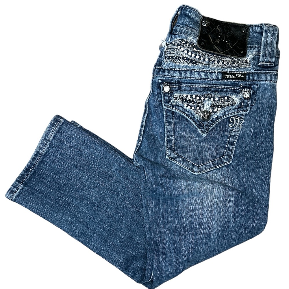 Miss Me Women's Denim Western Distressed Capri Blue Jeans size 26